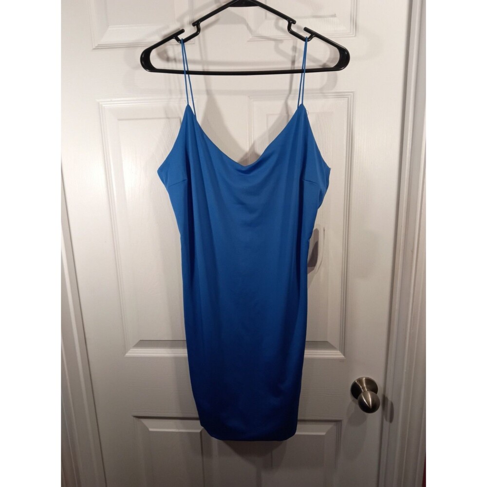 Justify Dress Size XL Blue Sleeveless Spaghetti Strap Fitted Ruching